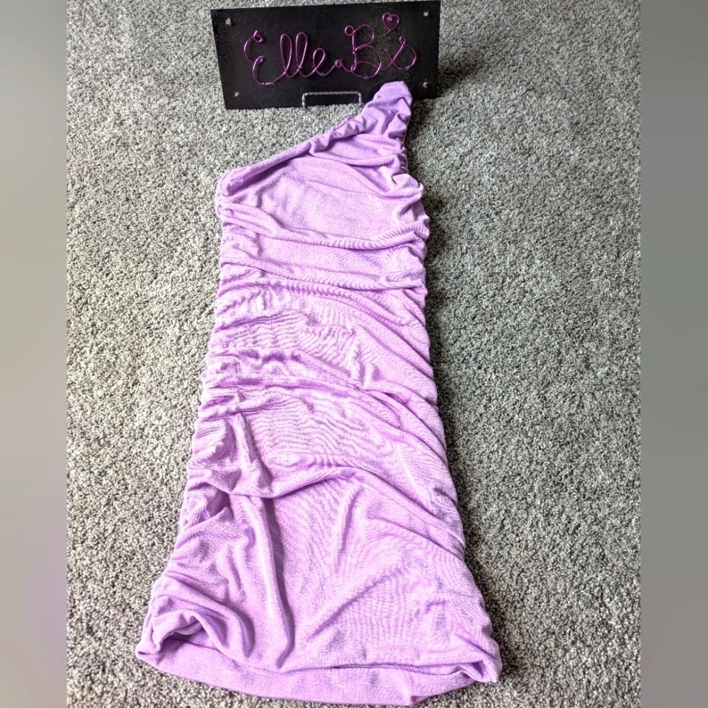 Nwot Lyaner Lilac/Purple One Shoulder Side Rouched Mini Dress S, Xl